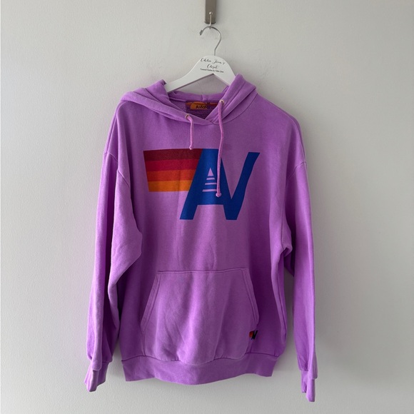 AVIATOR NATION Logo Pullover Relaxed Hoodie in Neon Purple M - Picture 4 of 8